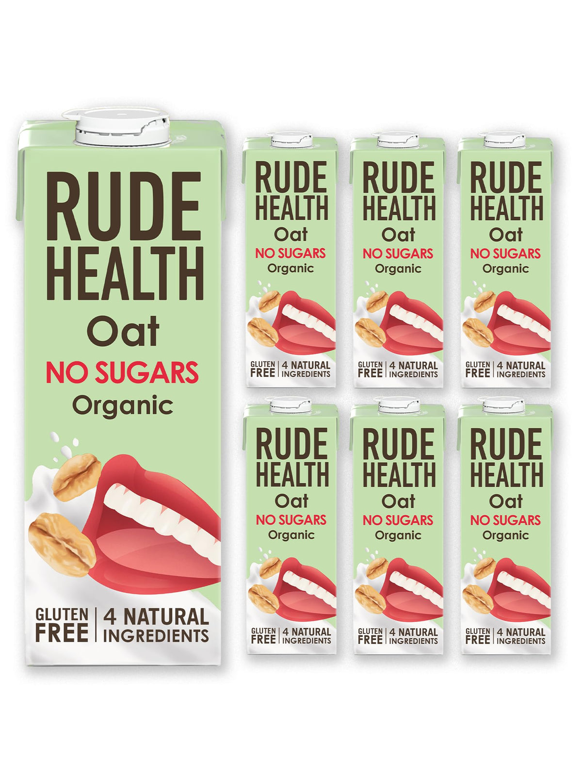 Rude Health 6 x 1 Litre Organic Oat Dairy-Alt Milk, 100% Natural Organic Drink, Lactose Free, Dairy Free & Gluten-Free, No Added Sugar, Award-Winning, Healthy & Vegan, 100% Recyclable Packaging