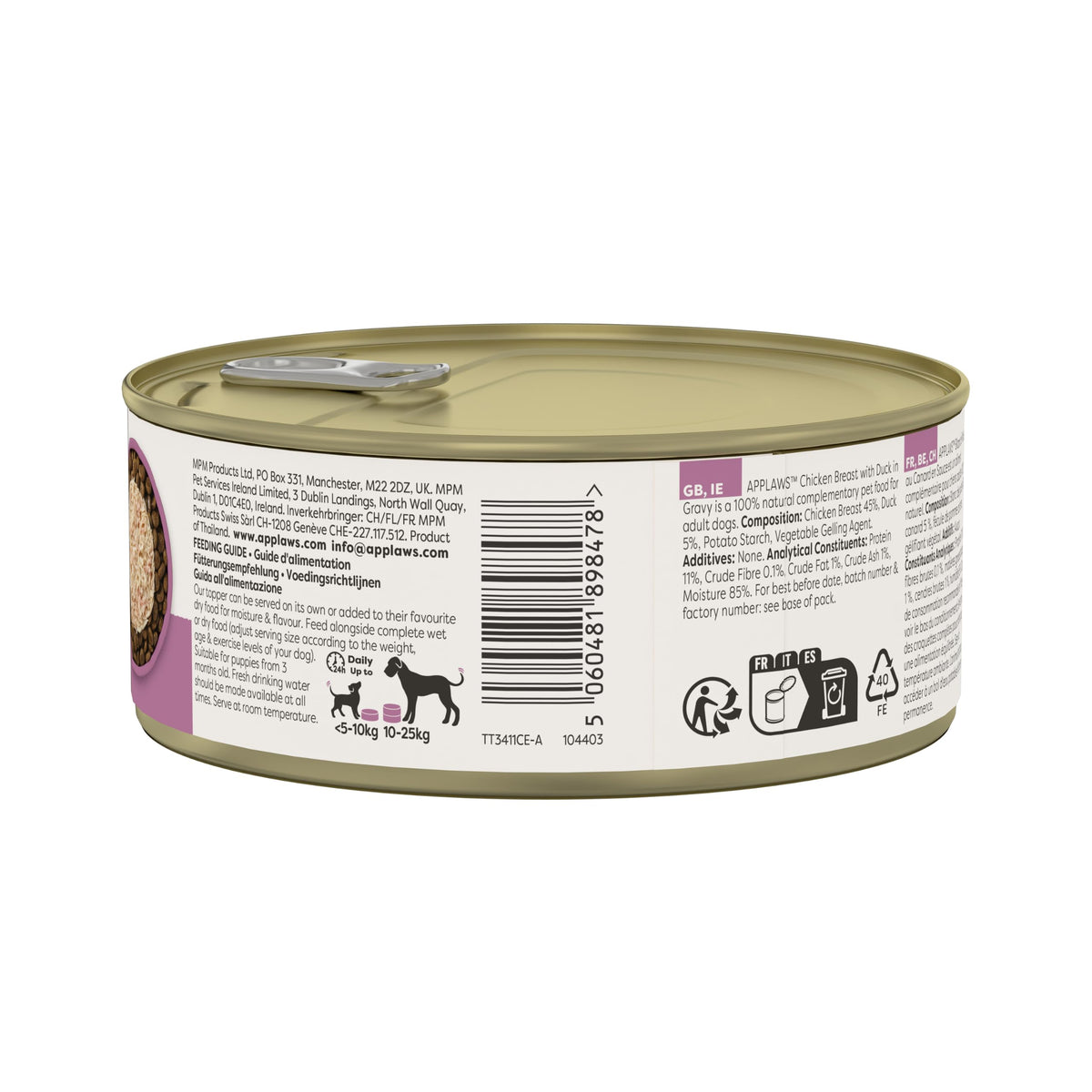 Applaws Natural Wet Dog Food Topper, Chicken Selection in Broth, 8x156g Tin