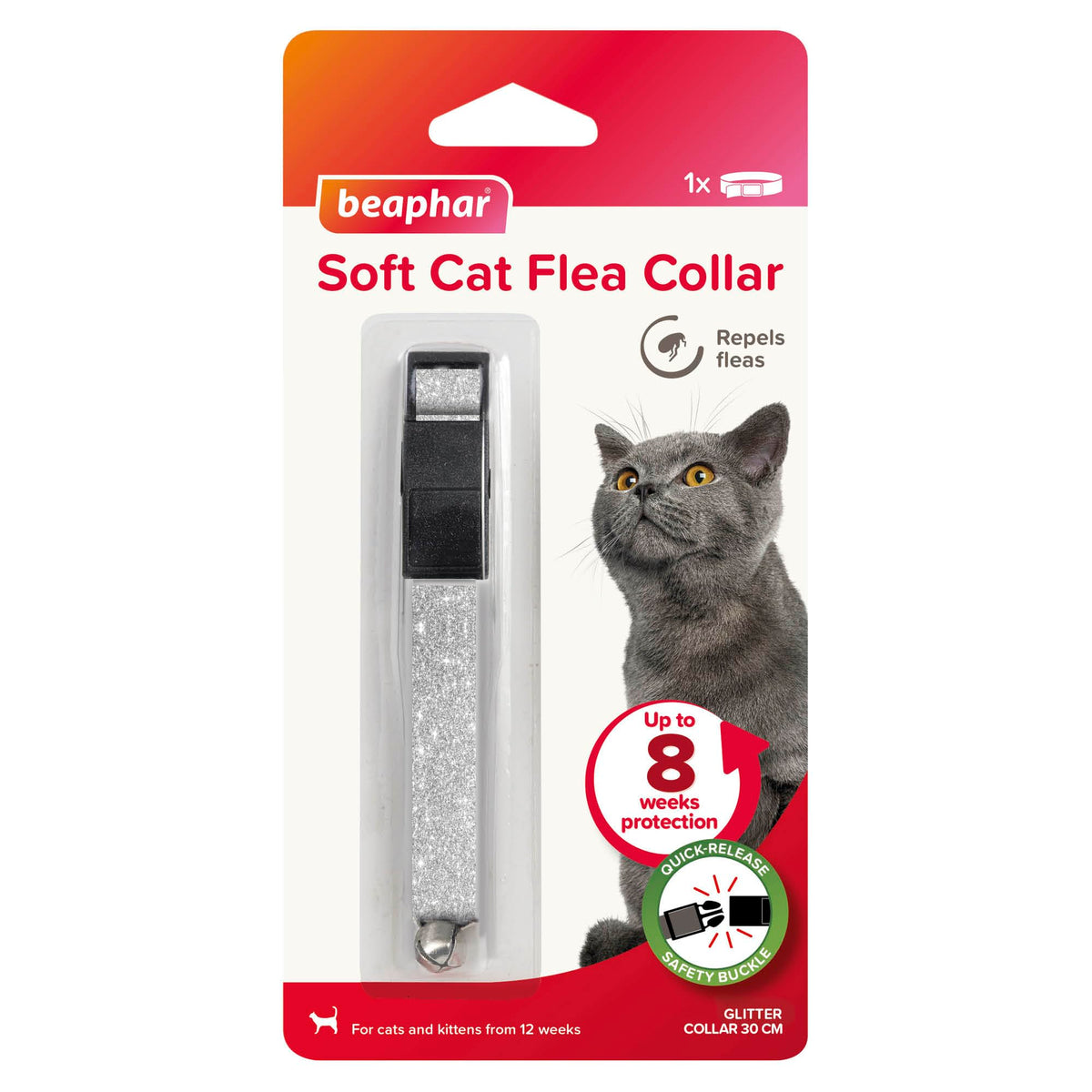 Beaphar – Soft Flea Collar for Cats – Repels Fleas For up to 8 Weeks – Adjustable Fit With Quick Release Safety Buckle – Reflective Finish for More Visibility at Night – 1 x Reflective Collar