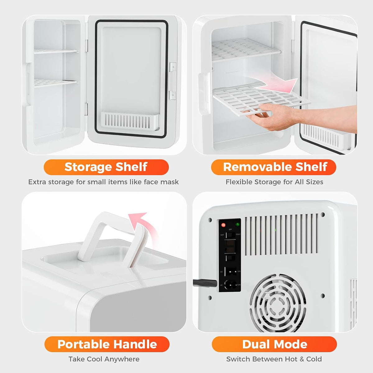 YASHE Mini Fridge, 10 Liter/12 Cans Small Fridgerator for Bedroom, AC/DC Thermoelectric Cooler and Warmer for Skincare Drink Office Dorm Car, White