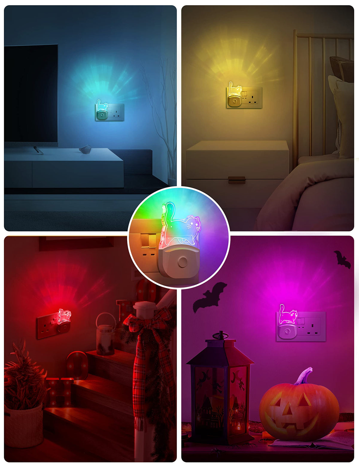 Emeritpro Night Light Plug in Wall with Dusk to Dawn Sensor, Warm White+RGB