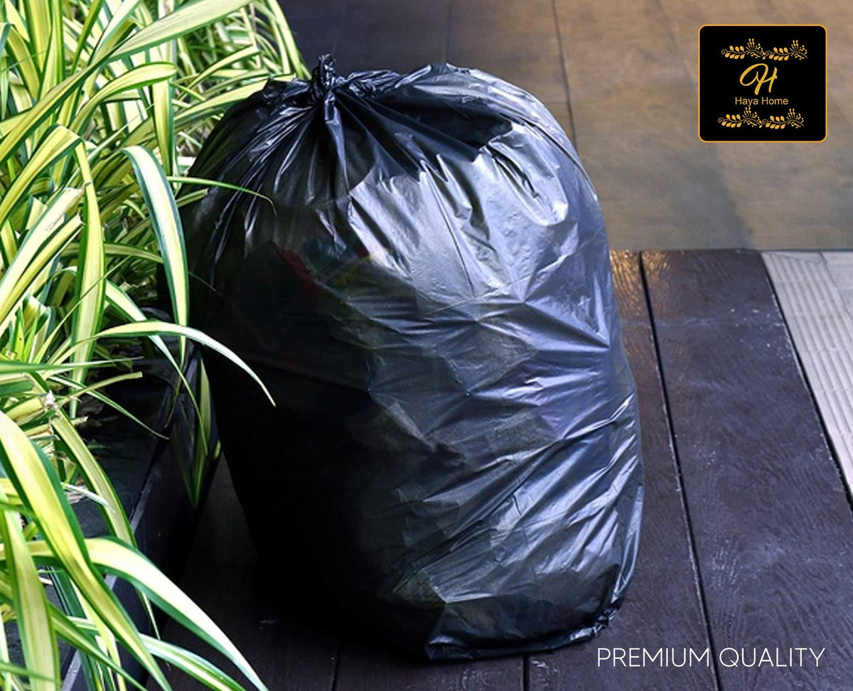 Haya Home 50L 50 Bin Bags Heavy Duty Bin Liners, Black Plastic Refuse Sacks large Garbage Waste Dustbin Bags for Kitchen Home Office DIY Garden from 100% Recycled Material