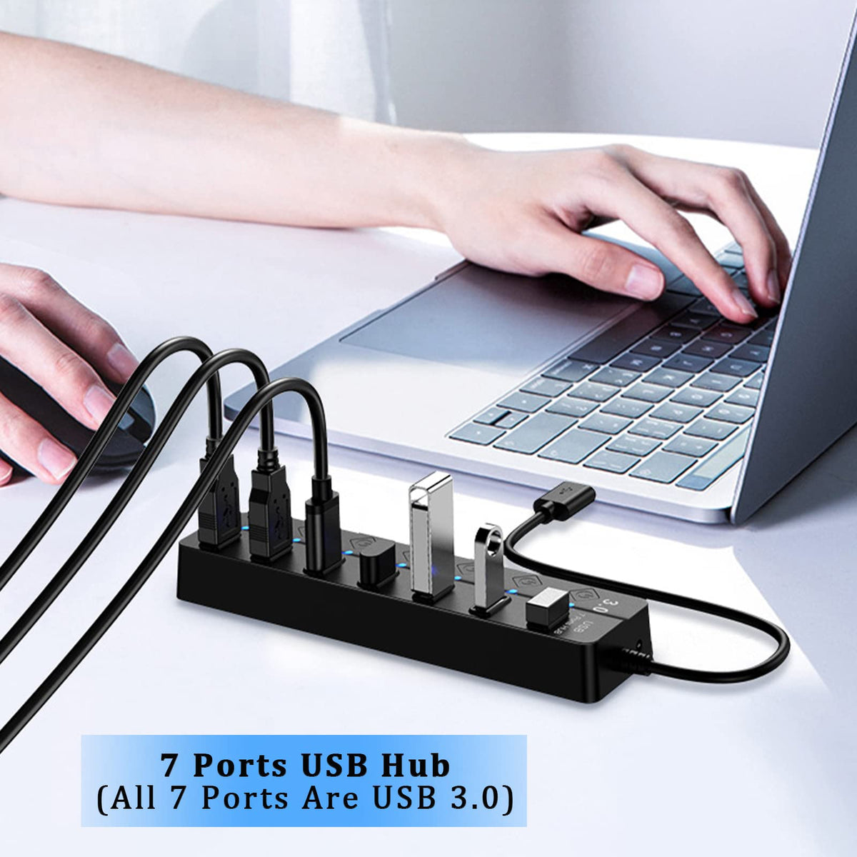 USB Expander Hub Splitter 4 Ports Adapter Dock Cord Ultra-Slim,Multi USB Cable Lead for PC,Laptop,NoteBook,MacBook,Desktop,ChromeBook,Surface Pro,Flash Drives,Mobile HDD Under £4