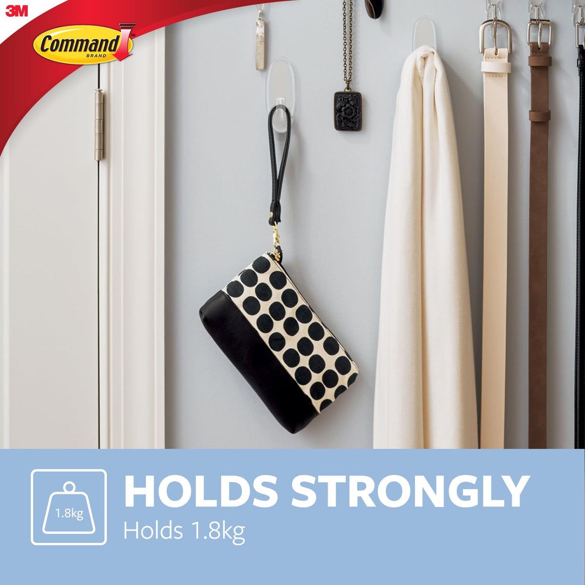 Command Small Hooks with Clear Strips, Pack of 2 Hooks + 4 Adhesive Strips, Transparent - Indoor Use - Suitable for Hanging Items up to 450 g - Damage Free Hanging