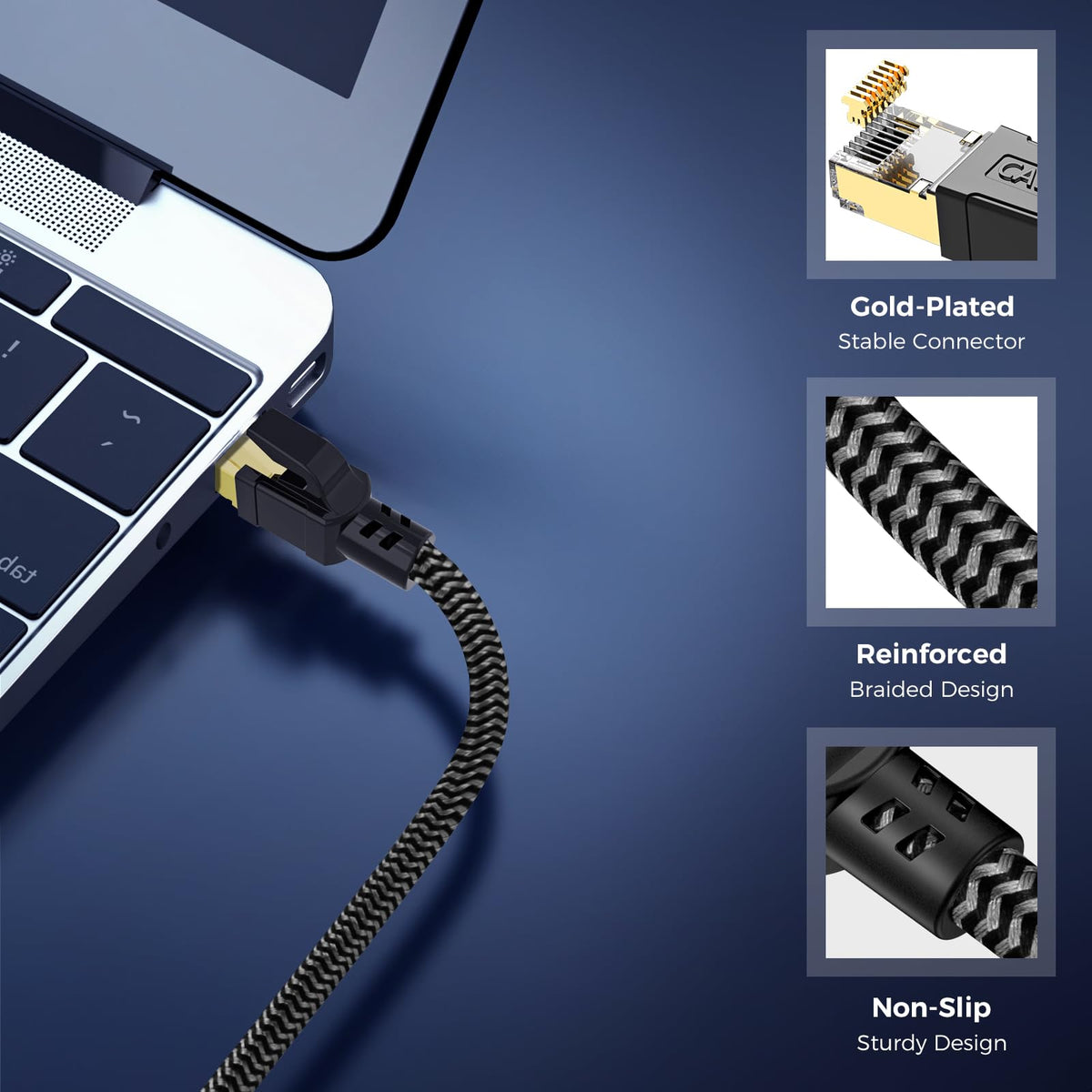 Cat 8 Ethernet Cable 1M, High-Speed Gigabit Braided RJ45