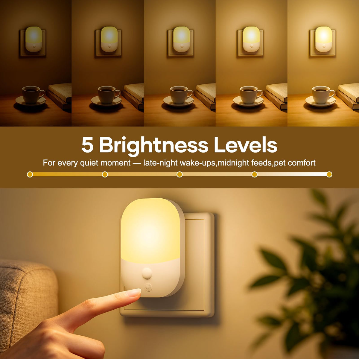 2 Pack Night Light Plug in Wall, Dimmable LED Night Light with Dusk to