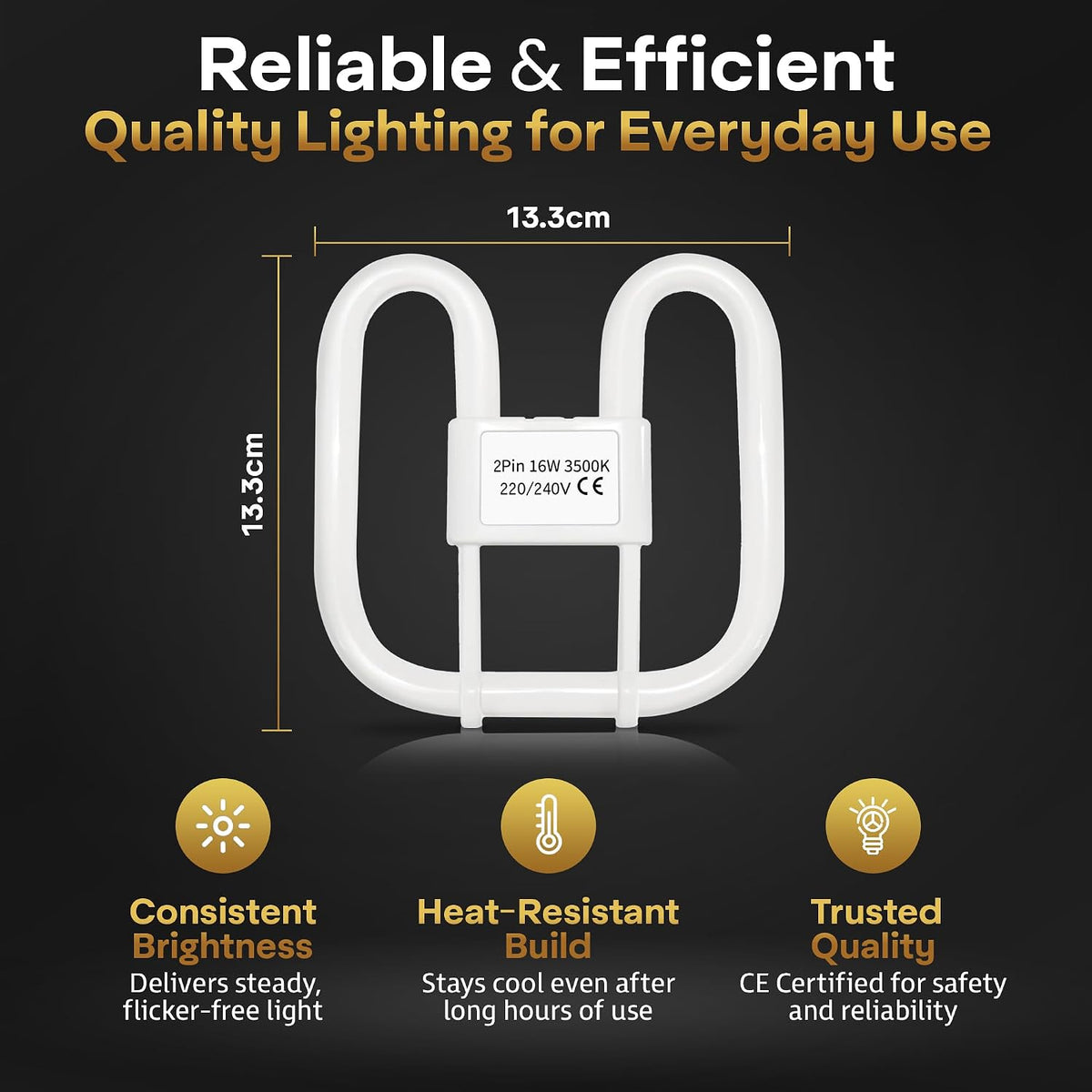 Quebec 16W 2D Square 2-Pin GR8 Cap Compact Fluorescent Lamp, Warm White 3500K, Non-Dimmable CFL Light Bulb, Energy Class A, AC 230V, DD Flat Butterfly Bulb for Flush Mount Ceiling Lighting, 8000 Hours