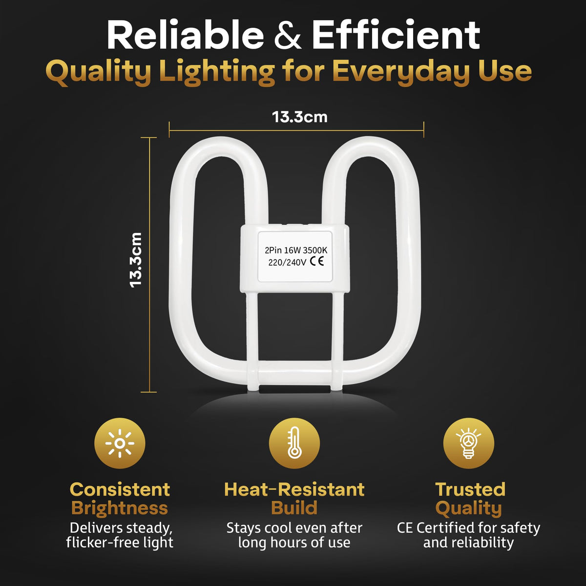 Quebec 16W 2D Square 2-Pin GR8 Cap Compact Fluorescent Lamp, Warm White 3500K, Non-Dimmable CFL Light Bulb, Energy Class A, AC 230V, DD Flat Butterfly Bulb for Flush Mount Ceiling Lighting, 8000 Hours
