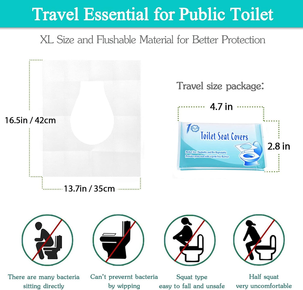 60PCS Disposable Toilet Seat Covers, Flushable Toilet Seat Covers for Kids Adults Pregnant Women, Disposable Toilet Seat Cover for Travel, Use in Public Toilets