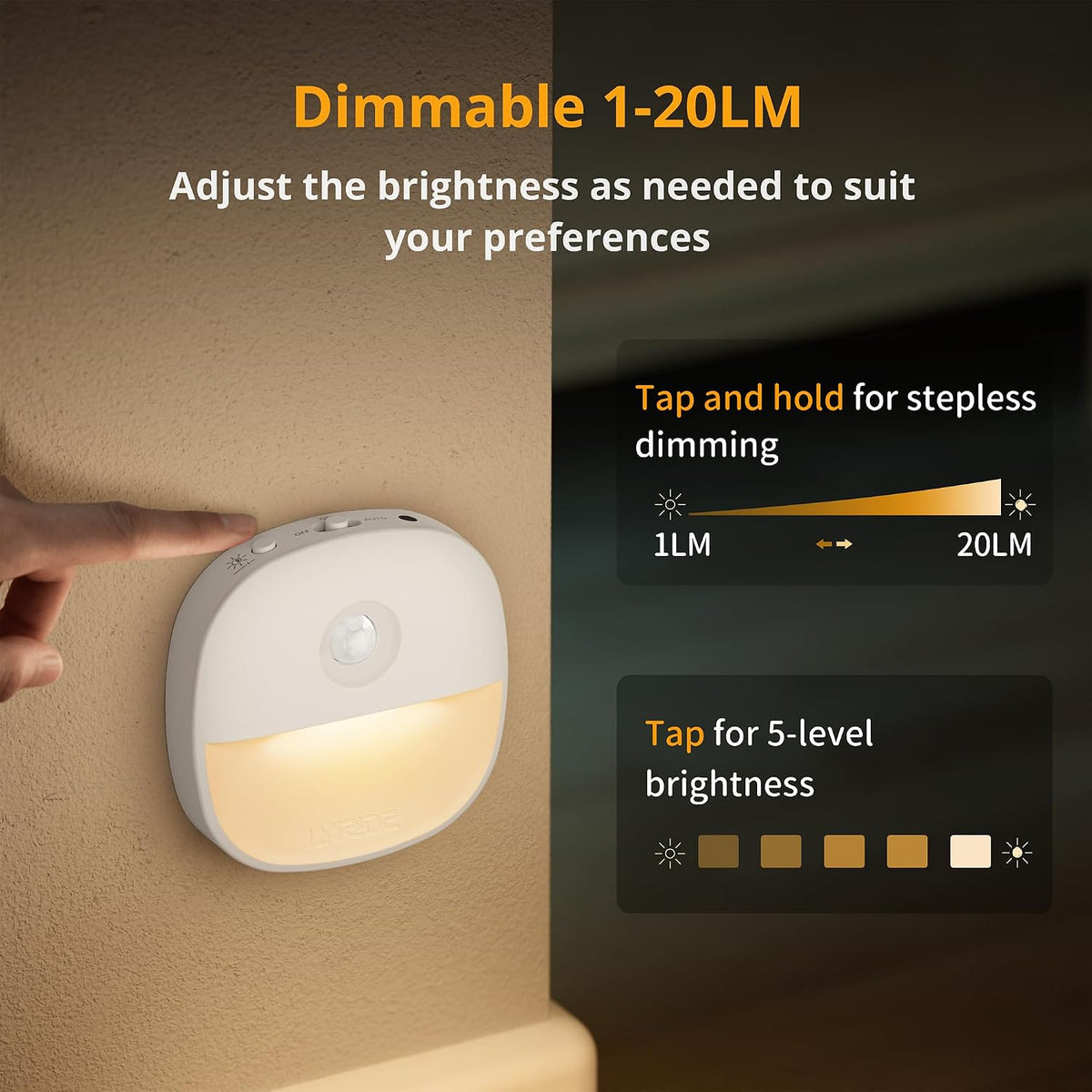 Lyridz Motion Sensor Night Lights (3 Pack), USB Rechargeable Night Light, Motion Sensor Lights Indoor ON/Off/AUTO Modes with Removable Magnetic Stick on Cupboard, Stair, Hallway, Bedroom (Warm White)