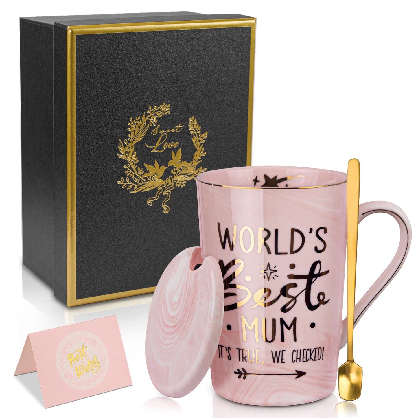Unique Teacher Appreciation Gifts for Women - Best Teacher Gifts for Teachers, 14oz Pink Marble Ceramic Coffee Mug Printed with Gold, Retirement Birthday Graduation Ideas, End of The Year, Gift Boxed