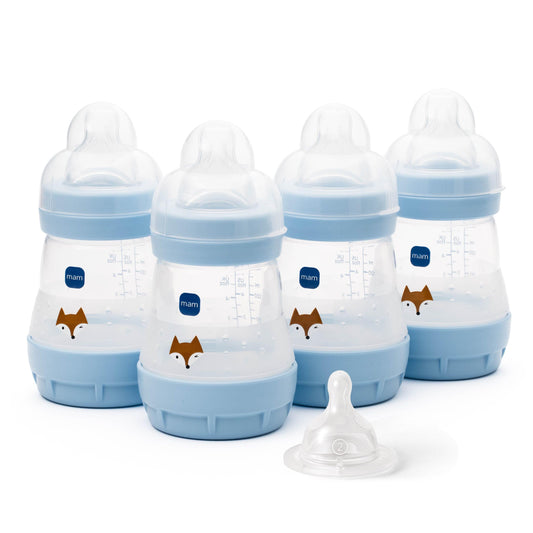 MAM Easy Start Anti-Colic Baby Bottles — 4 Pack (4x160ml), Self-Sterilising, Slow Flow Size 1 Teats | Newborn | Linen