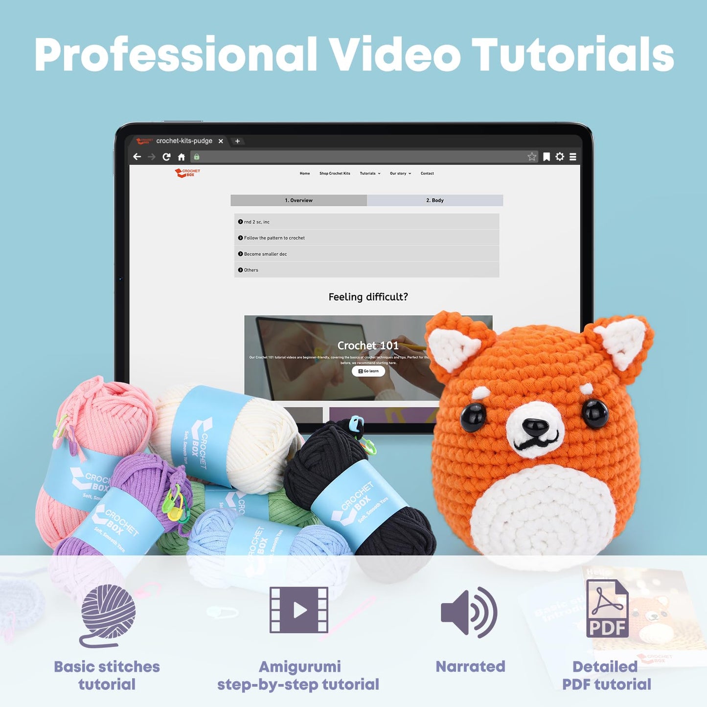 CROCHET BOX Complete Crochet Kit for Beginners - Highland Cow Crochet Kit, Include Video Tutorial, Instruction, Soft Yarn, Birthday Gift for Adults.