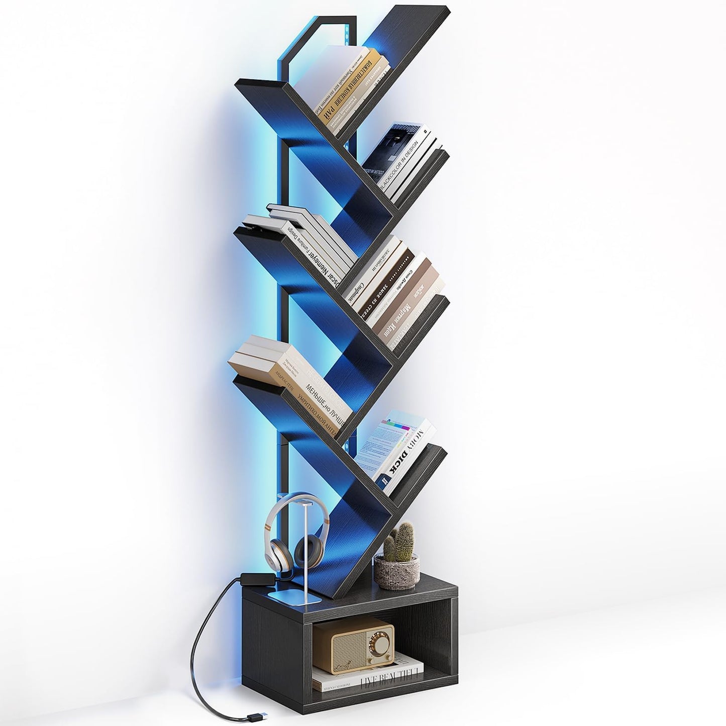 Coleshome Tree Bookshelf, 6-Tier Floor Standing Bookcase, Bookcases suitable for bedrooms and living rooms, Wooden bookshelves suitable for bedrooms and living rooms, White
