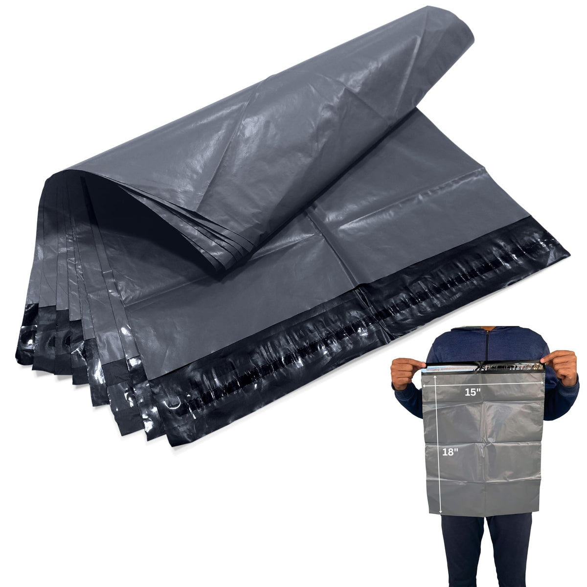 JeeJaan® 200 Small Grey Parcel Bags 4" x 6" (102 x 152mm) Strong Poly Mailer Small Postage Mailing Bags Courier Shipping Postal Bags - Posting Packing Envelopes