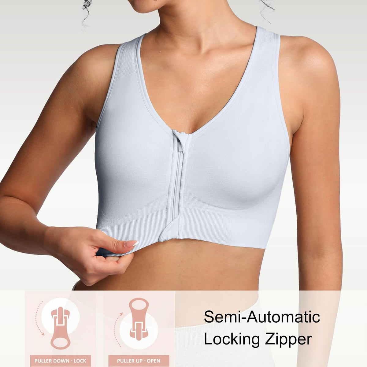 Lemef Front Zipper Sports Bras High Impack Post Op Compression Bras for Women Post Surgery Wireless Racerback Yoga Bra