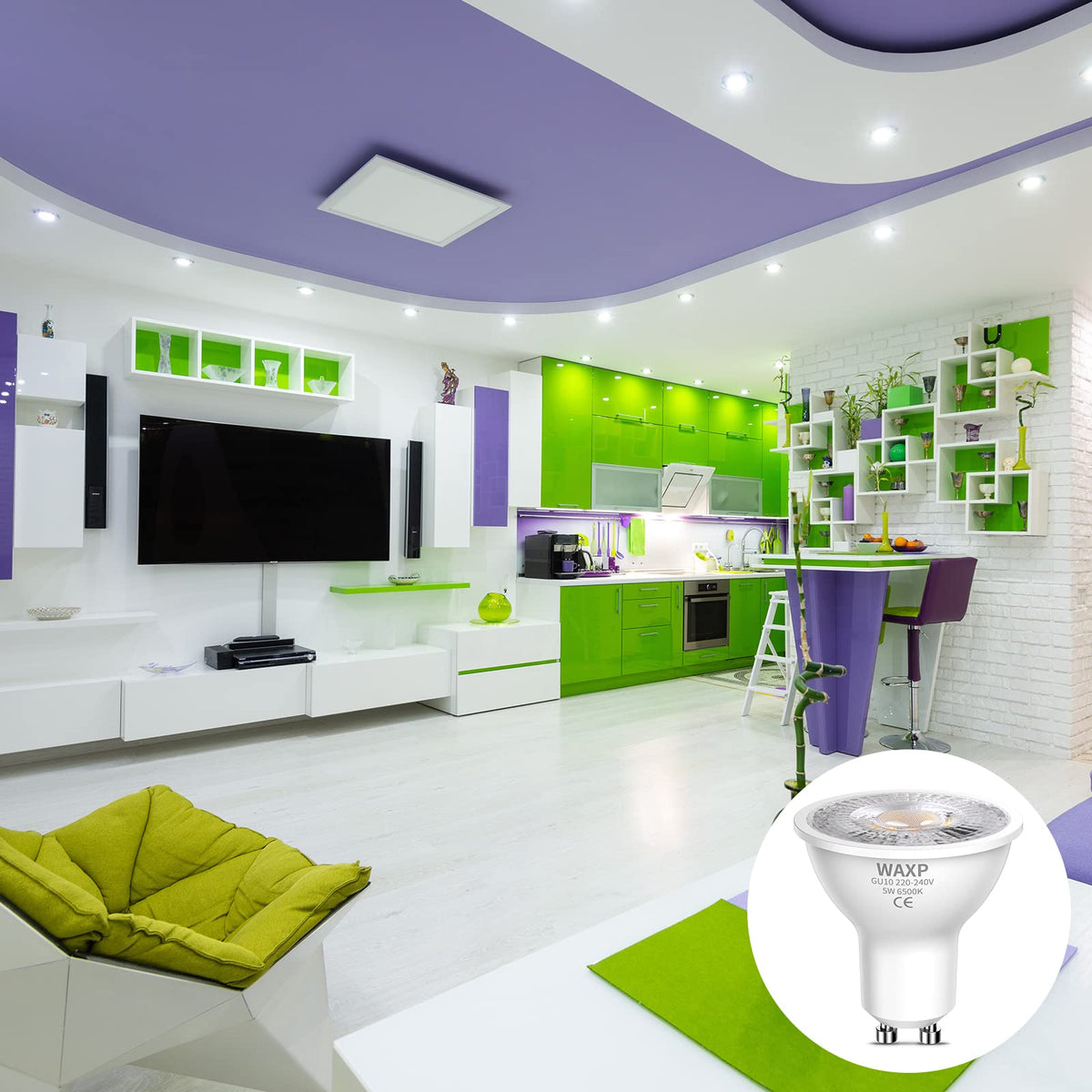 GU10 LED Spot Light Bulbs Warm White 5W, 3000K, 365lm, No Flickering, Energy Saving Light Bulbs, Equivalent 40-50W GU10 Halogen Spotlight Bulbs, Non-Dimmable, 10 Pack