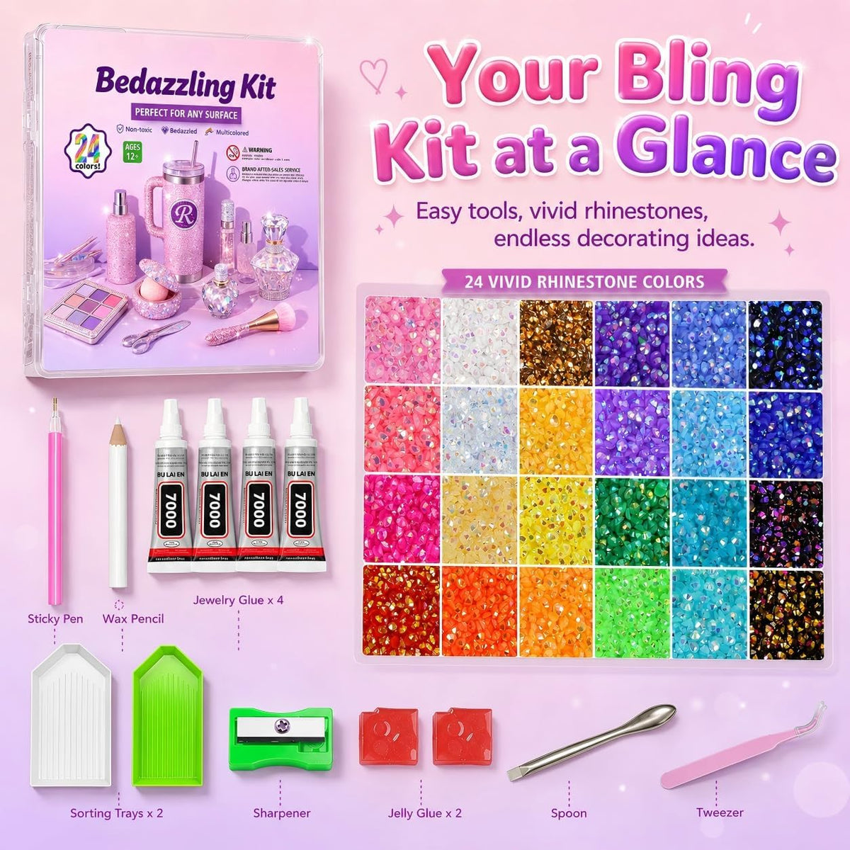 Fournine 4mm 20000Pcs Bedazzling Kit with Rhinestones
