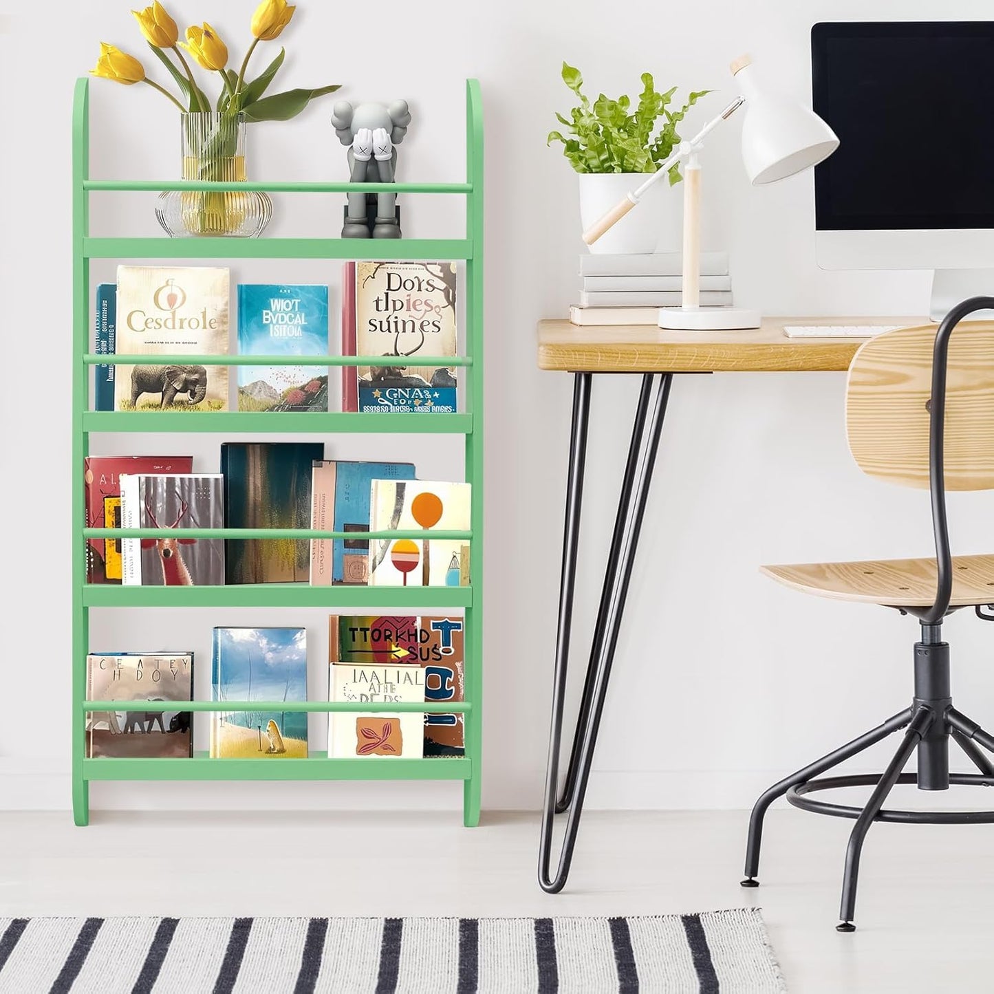 Kids Bookcase Modern Childrens Bookcase 4-Tier Book Shelf Display Rack Book Shelf Kids Room 10 CM Depth Suitable for Children's Children's Room School 116.5x60x 10CM White