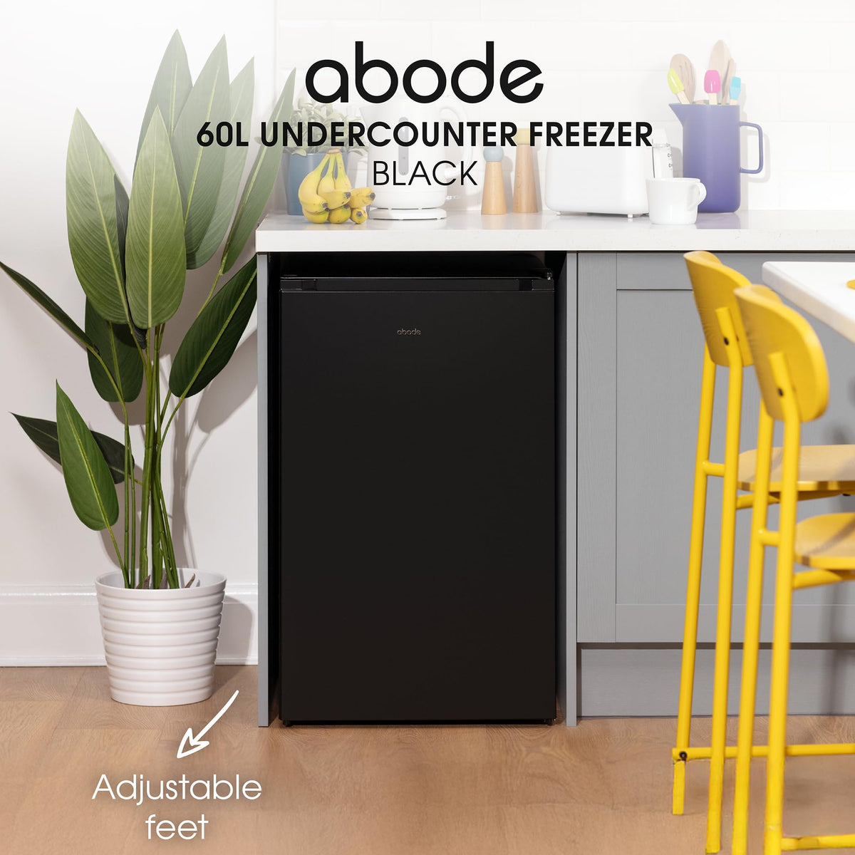 Abode Under Counter Freezer 55cm Wide Freestanding White 91 Litre with 4 Drawers, Adjustable Feet & Reversible Door, 4 Star Freezer, Suitable for Garages & Outbuildings A85UCFZ552E1W (White, 55 cm)