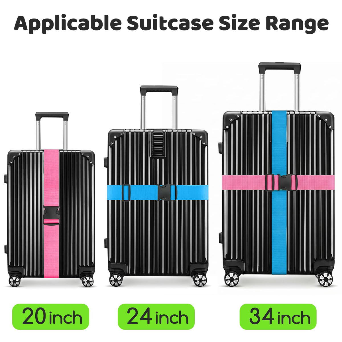 WISYOK Luggage Straps Extended, 4 Pack, 130-250cm Adjustable, Blue Orange