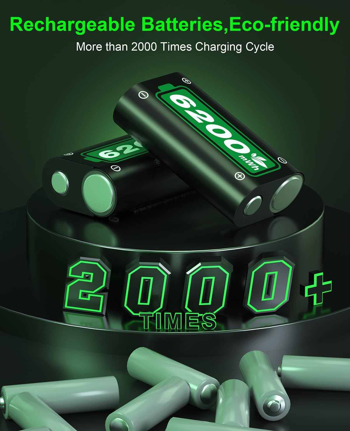 6200mWh Battery for Xbox One/Xbox Series S/X, 2 * 6200mWh Rechargeable Battery 2 Hours Full Charged Fast Charging Station for X-box One/S/X/X-box Series S/X Controller