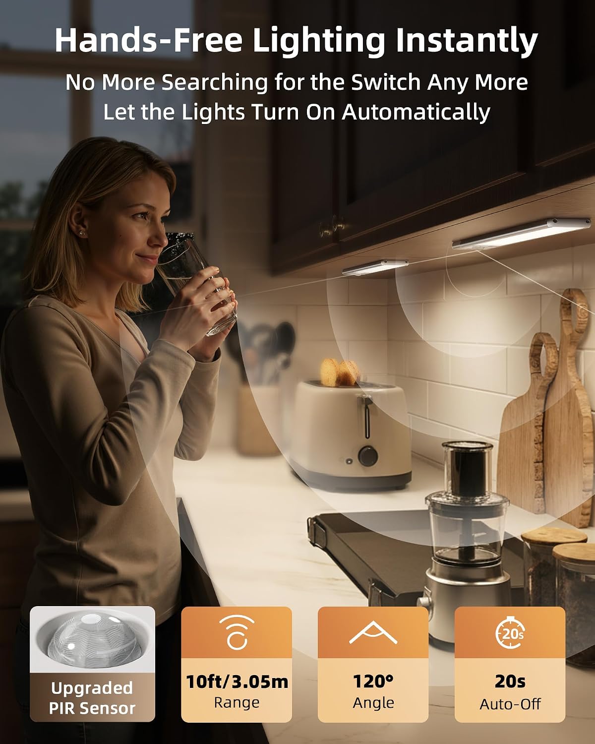 EZVALO Under Cabinet Kitchen Lights, Motion Sensor Lights Indoor 2-Pack