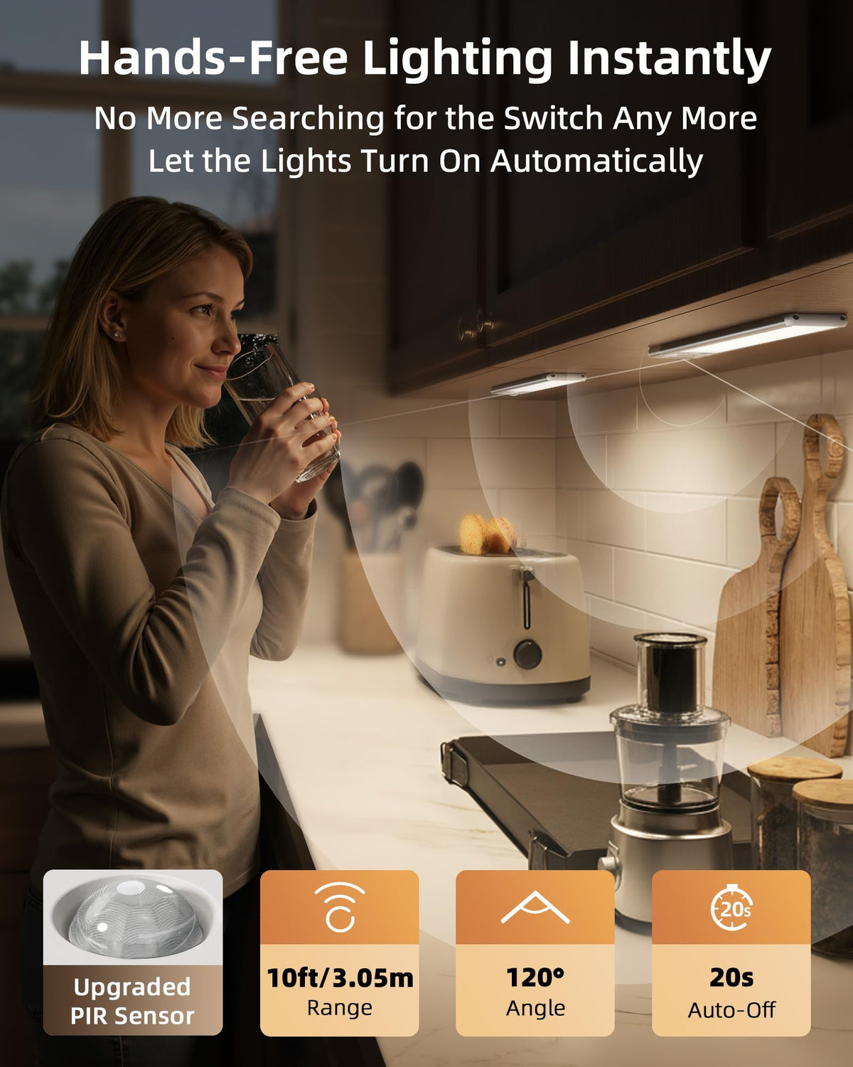 EZVALO Under Cabinet Kitchen Lights, Motion Sensor Lights Indoor 2-Pack