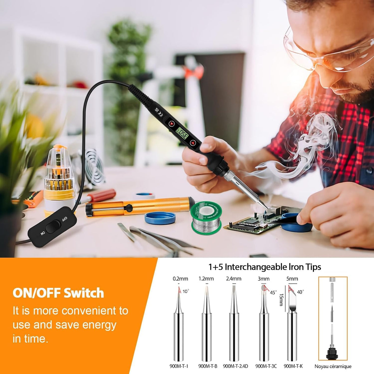 Soldering Iron Kit 80W LCD Adjustable Temp 180-520°C Welding Tool,Black