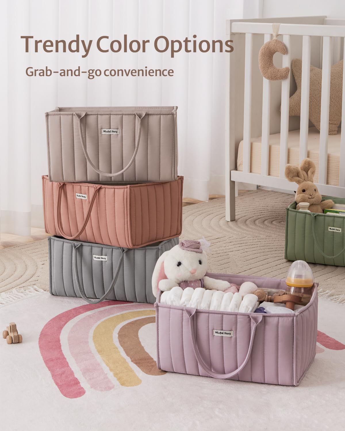 Blissful Diary Nappy Caddy Organiser, Baby Diaper Caddy for Nappy Station, Stylish Storage Basket for Newborn Essentials, Baby Shower Gifts for Girl or Boy, Woodland Cream
