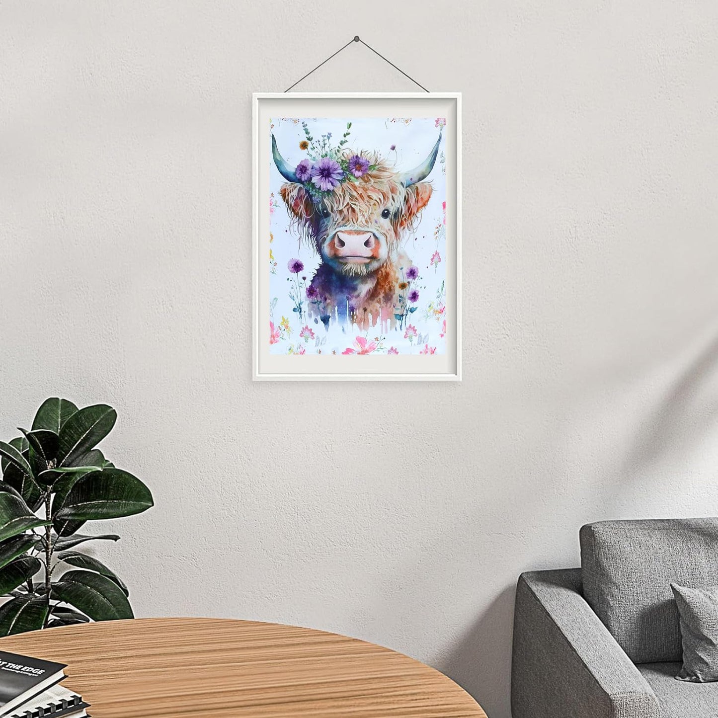 VARHHUXHA 5D Diamond Art Painting Kits for Adults, Cow and Flower Full Drill Crystal Art Kits for Adults, DIY Cross Stitch Arts Crafts Pictures Embroidery Kit for Beginner Home Wall Decor 30x40