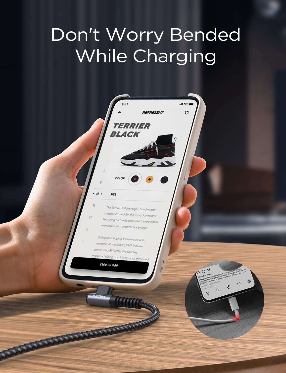 AINOPE USB C Charger Cable,(2Pack 2M) 3.1A Right Angle USB to USB C Cable