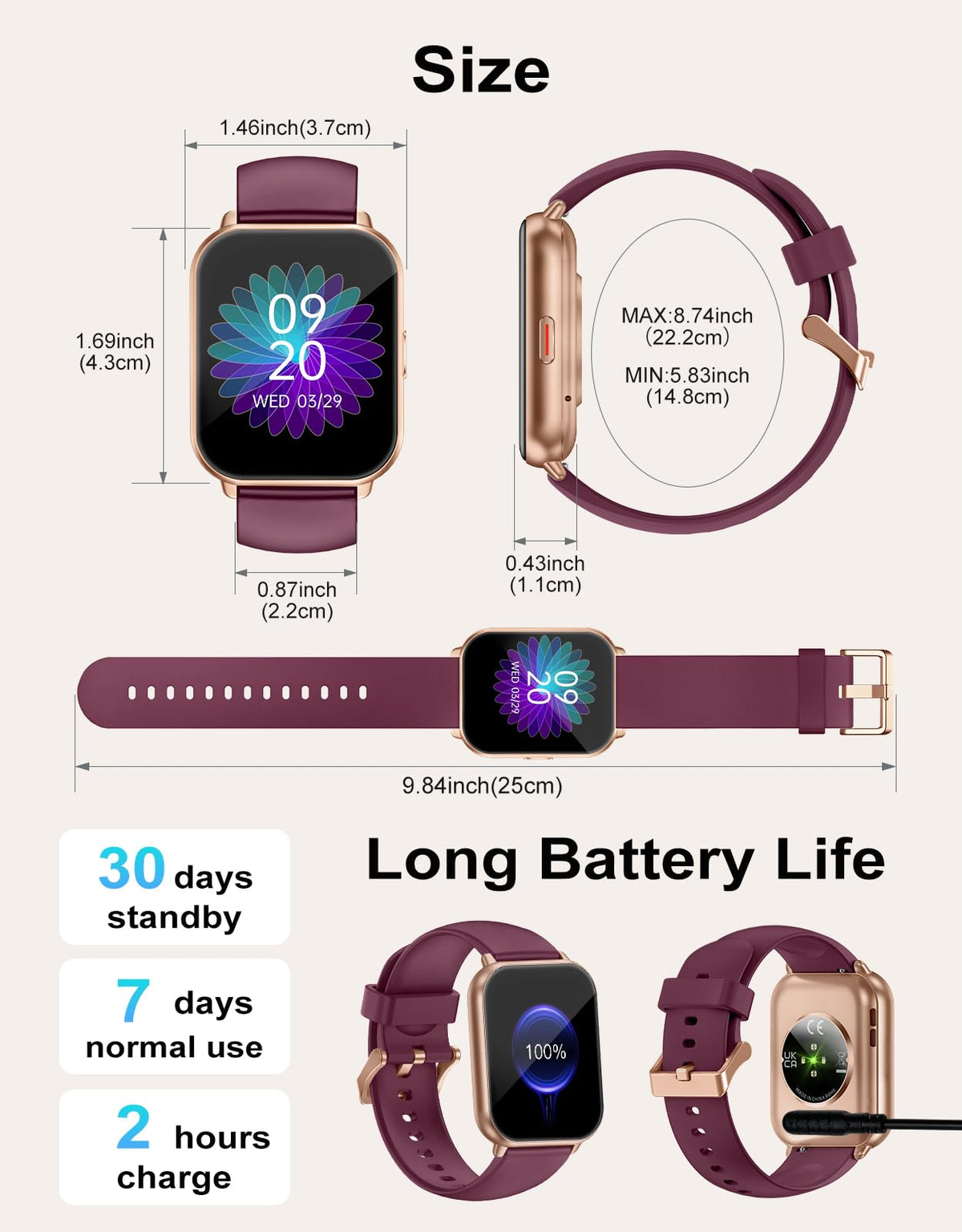 RUIMEN Smart Watch Answer Dial Call,Smart Watches for Women Men 1.85" HD Screen Fitness watch with SpO2 Heart Rate Sleep Monitor Step Counter Waterproof 100+ Sports Mode for Android iOS (2 Bands)