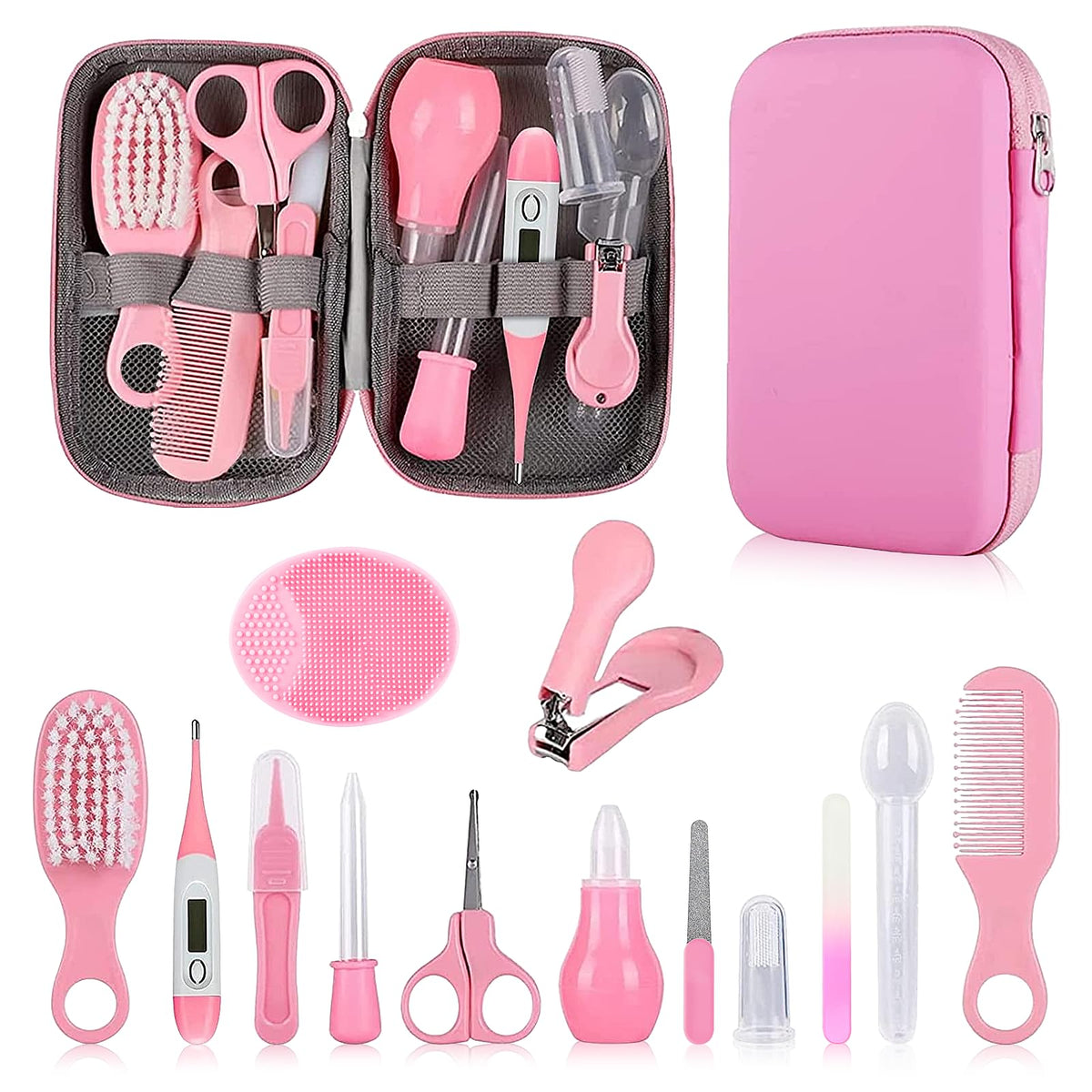 Qunlions life Infant Safety Care Set with Hair Brush Comb Nail Clipper, Baby Essentials Kit for Newborn Girls Boys (Grey White)