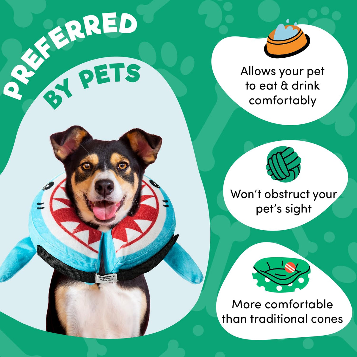 BENCMATE Protective Inflatable Collar for Dogs and Cats - Soft Pet Dog Cone Recovery Collar Does Not Block Vision E-Collar Blue-L