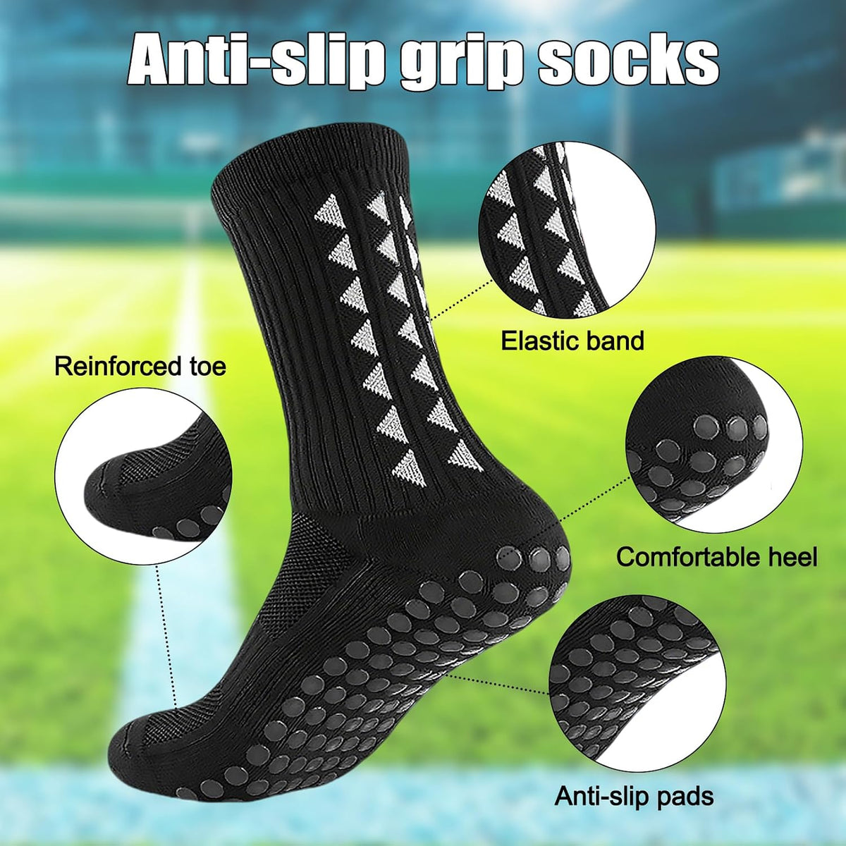 3 Pairs Non Slip Football Socks, Football Grip Socks for Men, Soccer Socks with Rubber Dots for Yoga Running Hiking