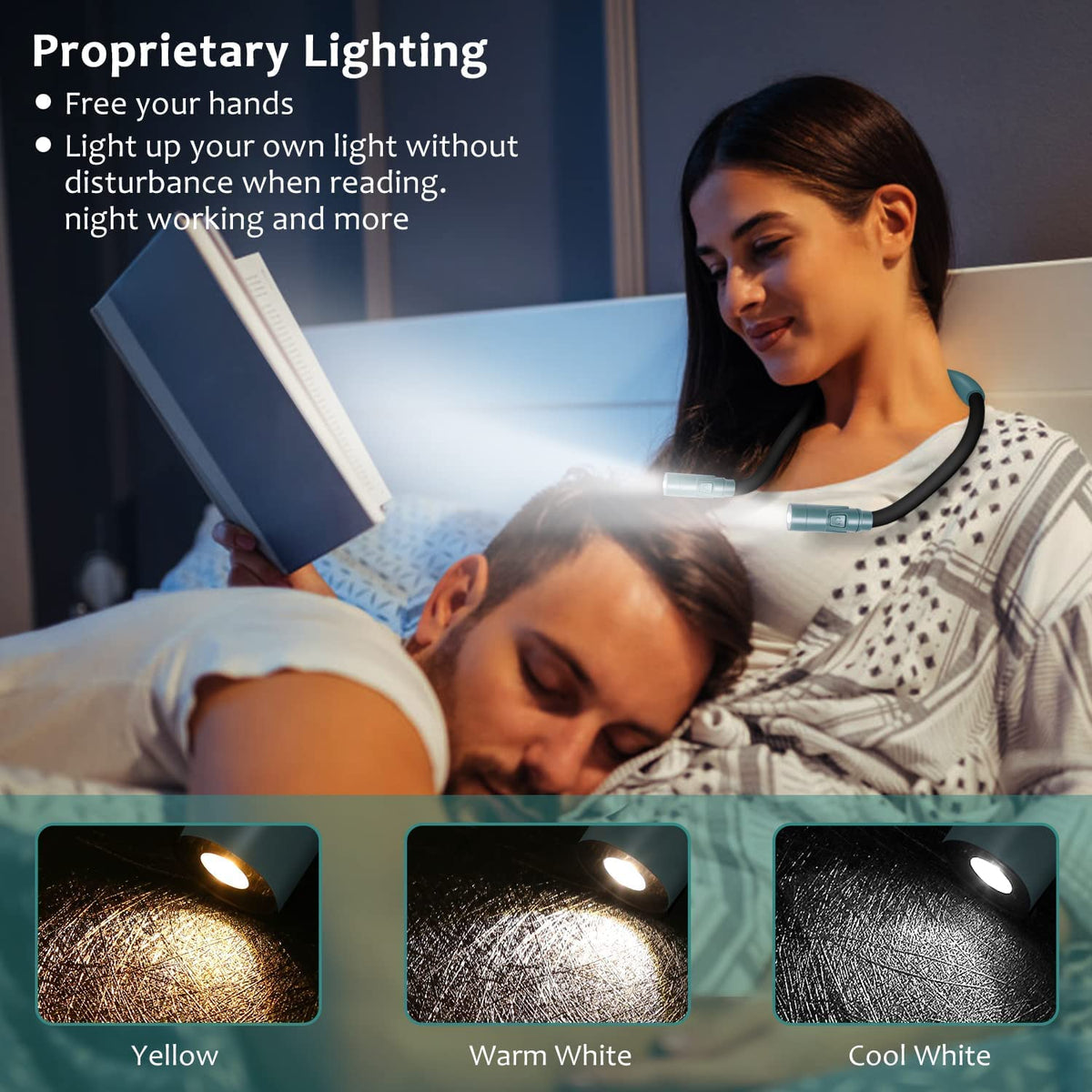 LUXJET Rechargeable Neck Book Light Night Lamp for Reading (Dark Blue)