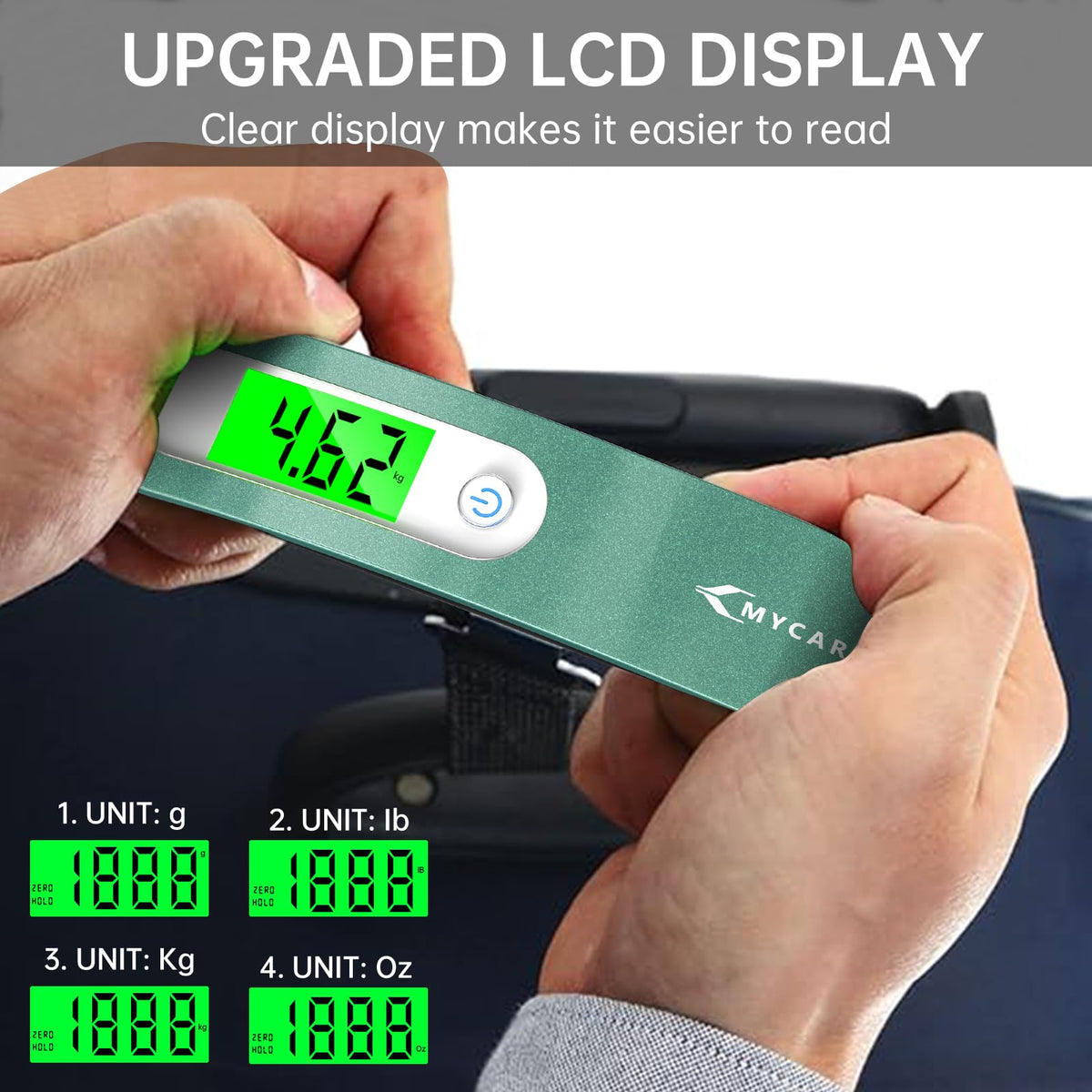 MYCARBON Luggage Scale Portable Digital Weight Scale for Travel Suitcase with Tare Function 110 Lb/ 50Kg Capacity (Silver)