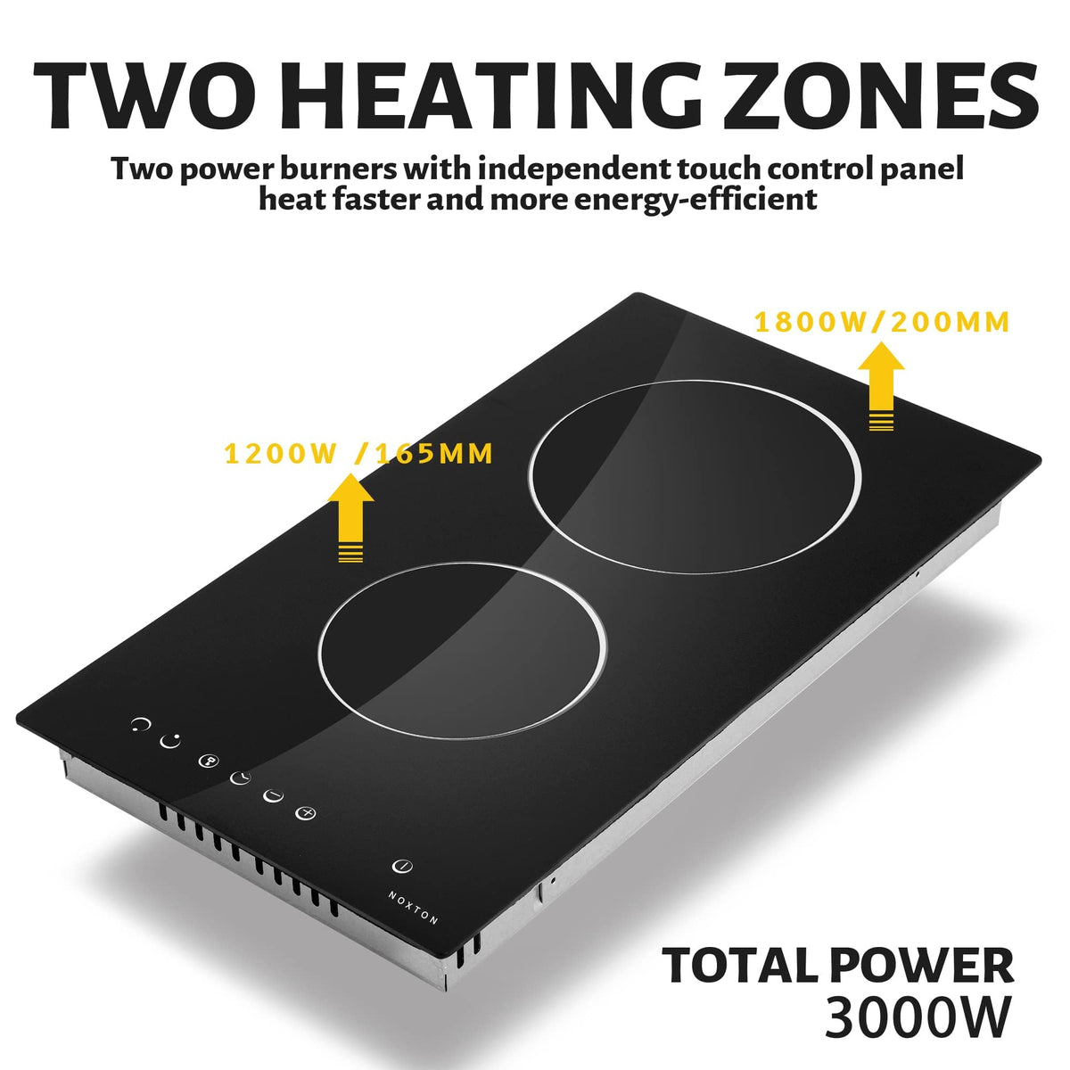 Noxton 2 Zone Ceramic Hob 30cm Electric Hob with Timer, Safe Lock, Pause Coutertop Use Hob with 13AMP Plug 2800W