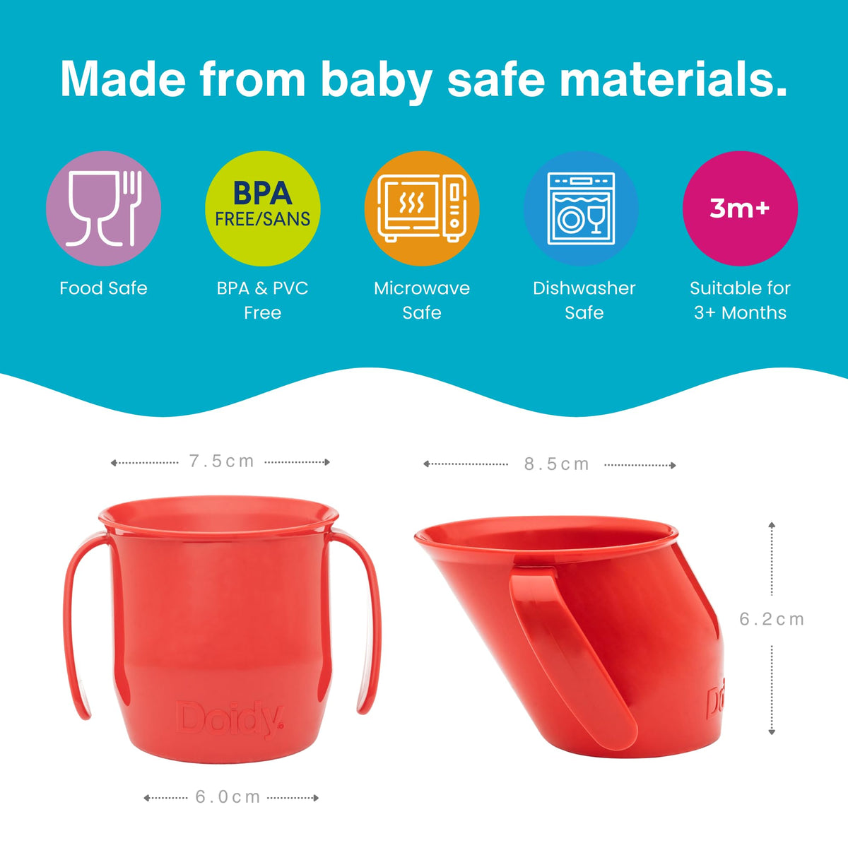 Doidy Cup, Open Cup for Training Baby 6 Months-3 Years, 200ml, Slanted Weaning Cup with Handles for Learning to Drink, BPA Free, 2 Pack (Orange)