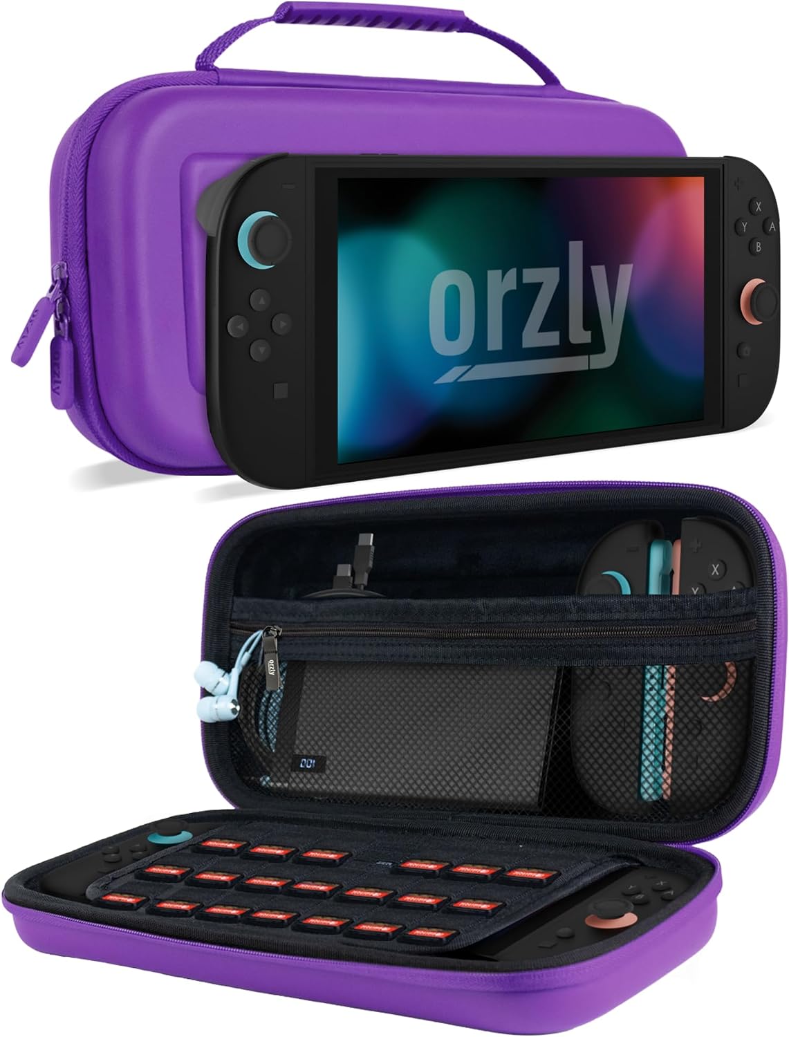 Orzly Carry Case for Nintendo Switch Lite Protective Hard Shell Portable Travel Carry Case with Storage for Accessories & Game Cartridges (Red & White)