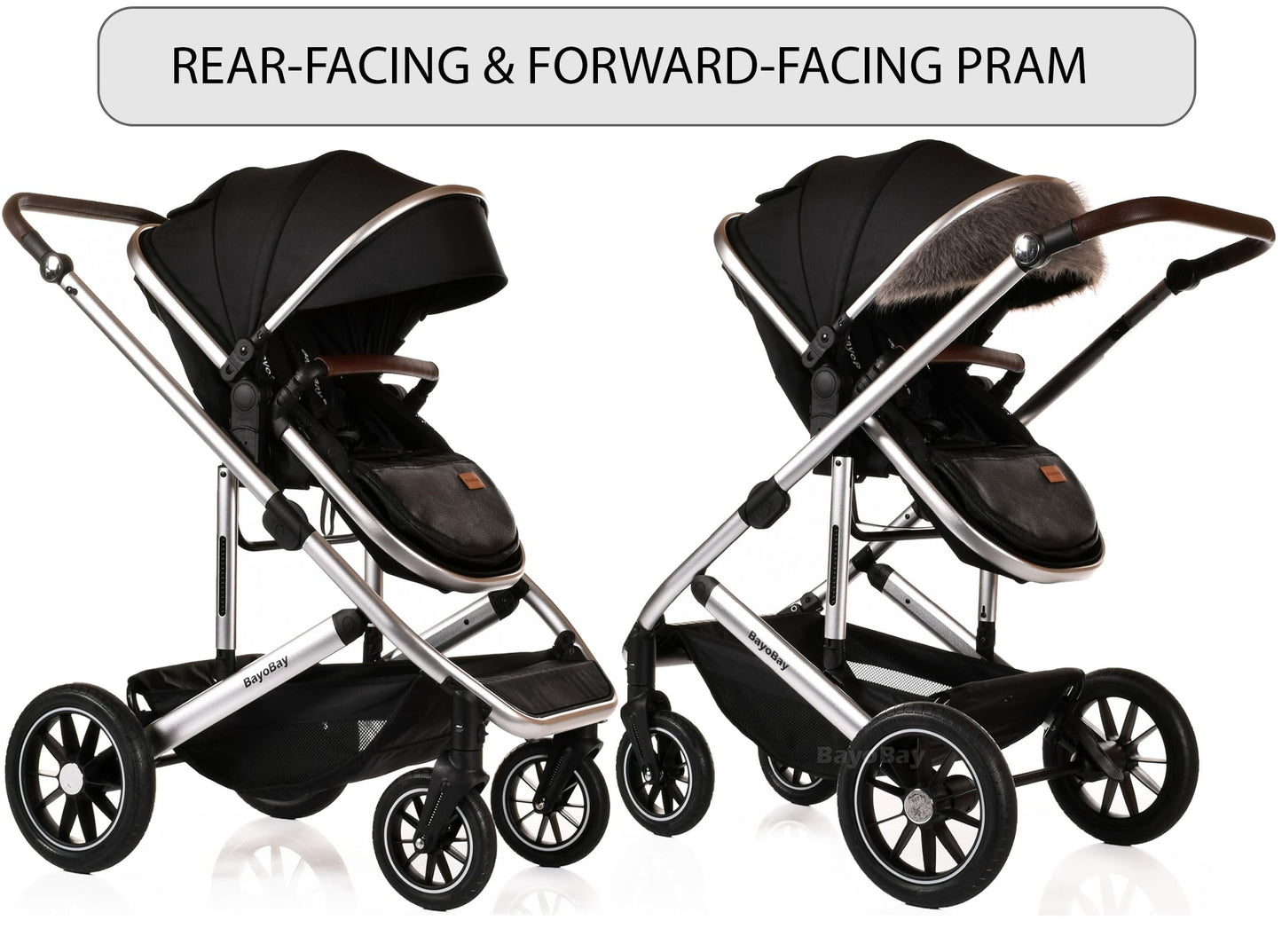 3 in 1 Baby Pram Travel System with Car Seat Lightweight Buggy Foldable Pushchair for Newborn and Toddlers up to 22kg NEW 2025 Style (Black - Gold)
