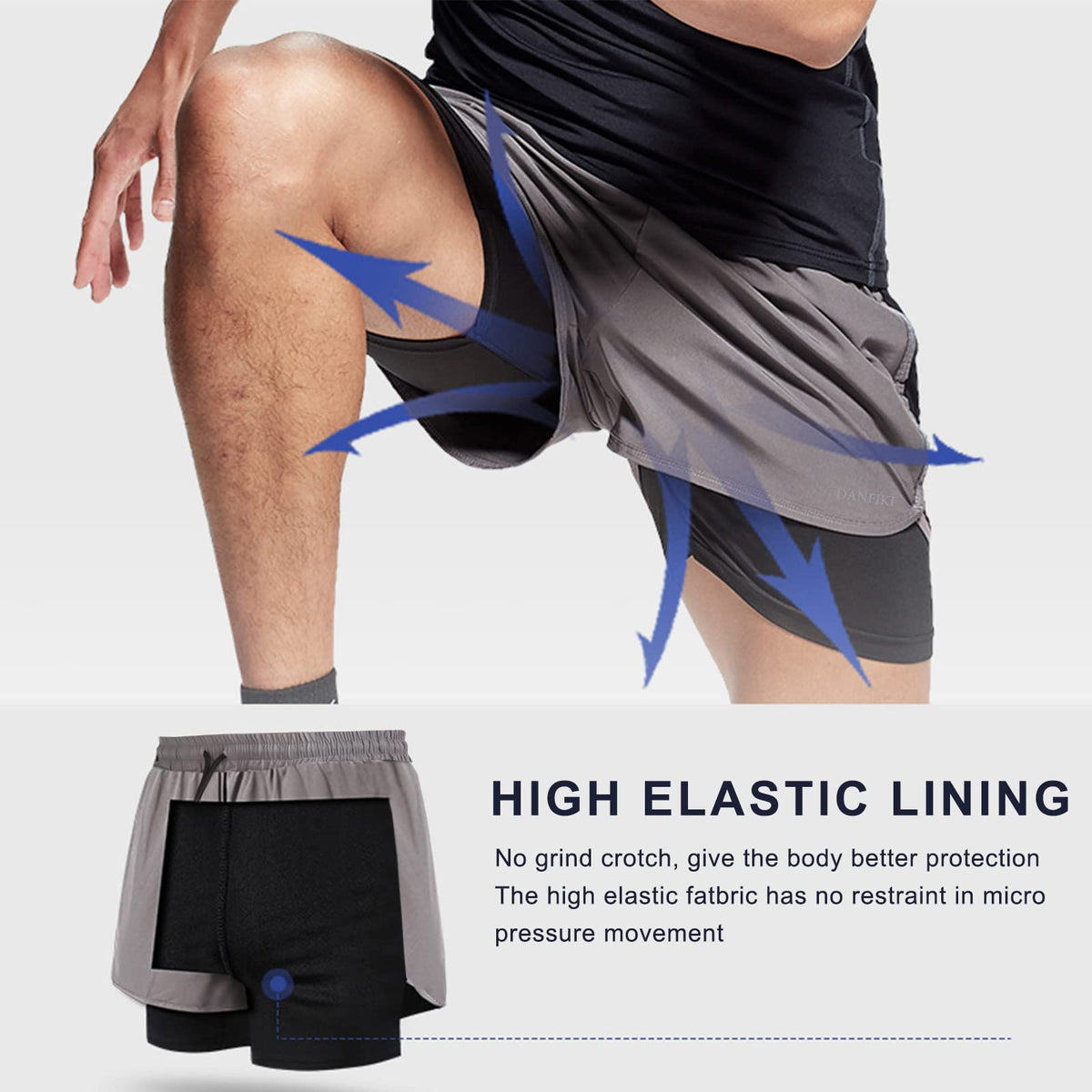 Mens Running Shorts Men's Gym Sports Short 2 in 1 with Phone Pocket Lightweight Quick Drying