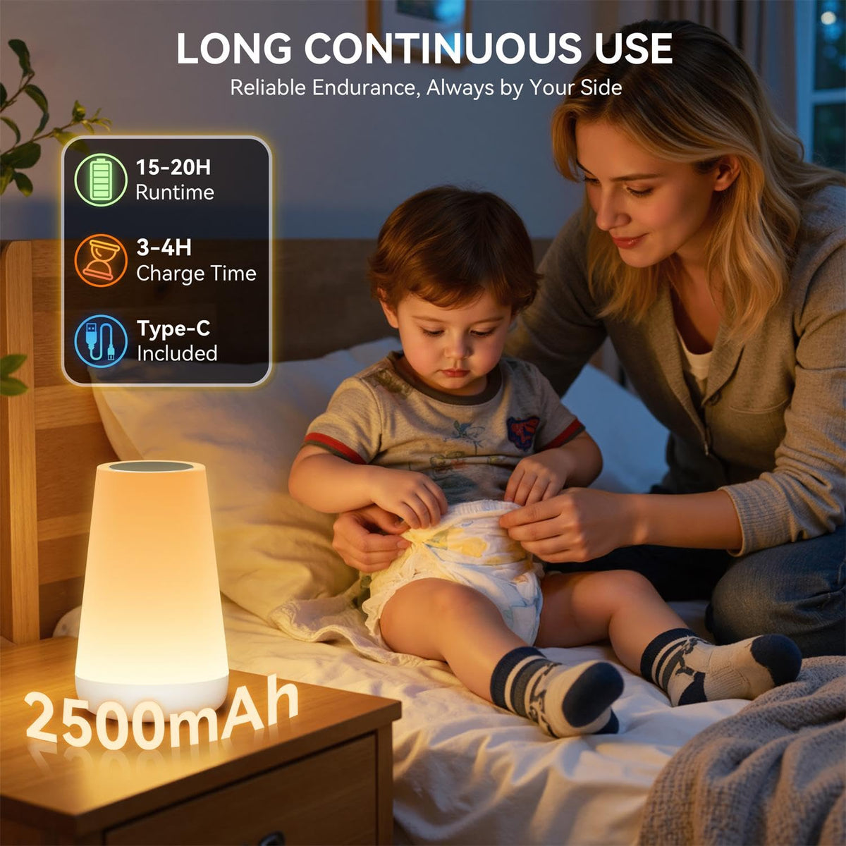 Auxmir Night Light 2 Pack, LED Touch Bedside Table Lamp, 2500mAh Rechargeable Light with RGB Color Changing, Portable Lamp for Children, Kids, Bedroom, Living Room, Camping