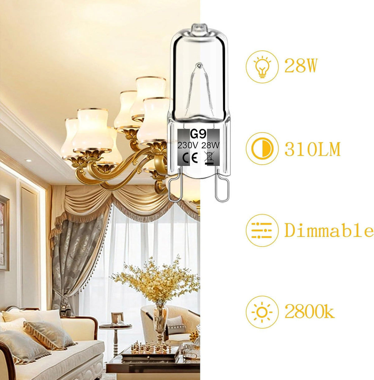 Haraqi 12 Pack G9 Halogen Bulbs 28W 230V 2800K Warm White 310Lm