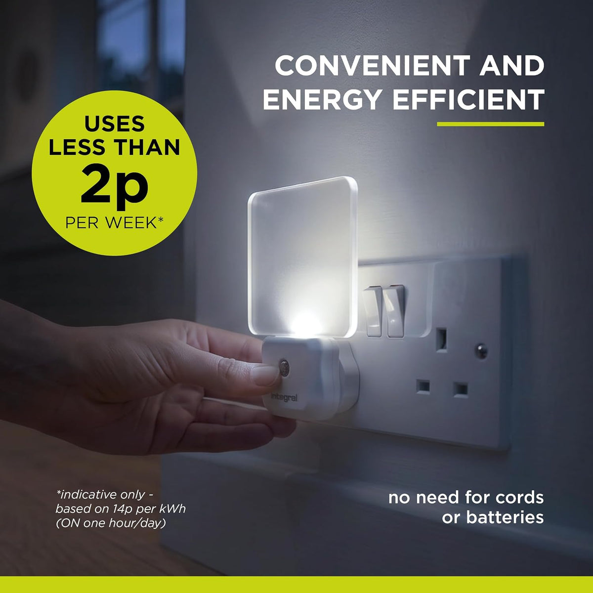 Integral LED Plug-in Night Light with Dusk-to-Dawn Sensor | Auto On/Off | Soft Light | Transparent | Ideal for Bedrooms, Hallways, Stairs, Landings, Children’s Nursery