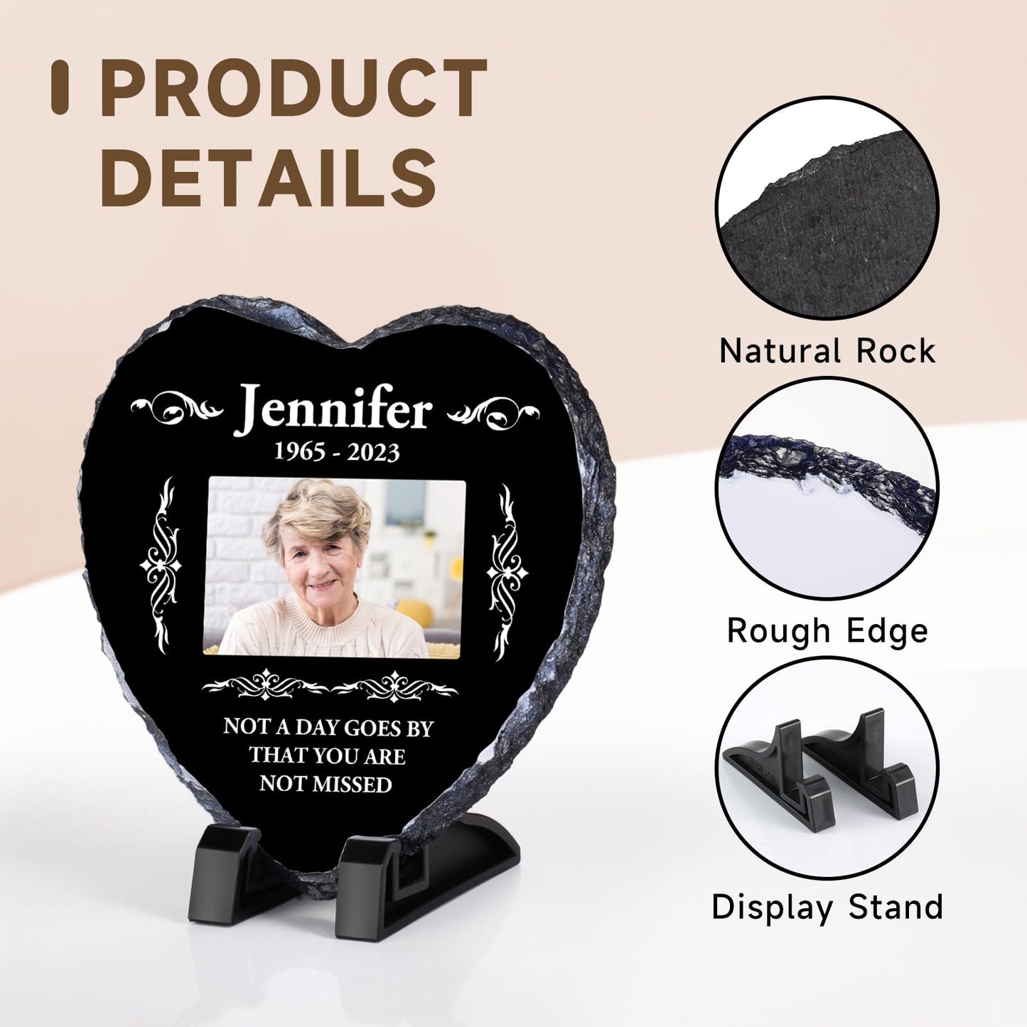 Personalised Memorial Plaque, Custom Rock Slate Frame with Photo Text, Customised Memorial Gifts for Loss of Loved One, Cemetery Decorations for Grave