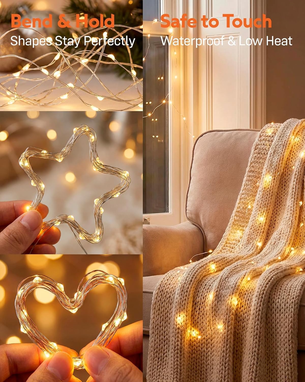 HXWEIYE 3 Pack USB Rechargeable Fairy Lights, 7ft 20 LED, 8 Modes & Timer