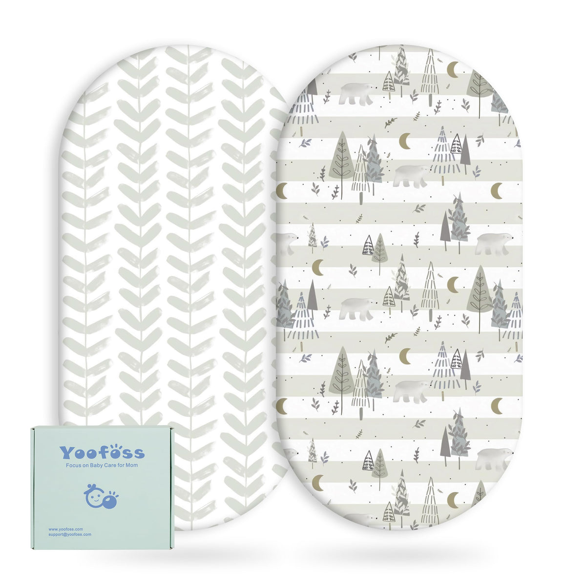 Yoofoss Moses Basket Sheets 41 x 84 cm, Fitted Soft & Breathable Microfiber Pram Sheet for Newborn Baby Boy and Girl, Crib Bassinet Mattress Protector Snuzpod Bedside 2 Pack