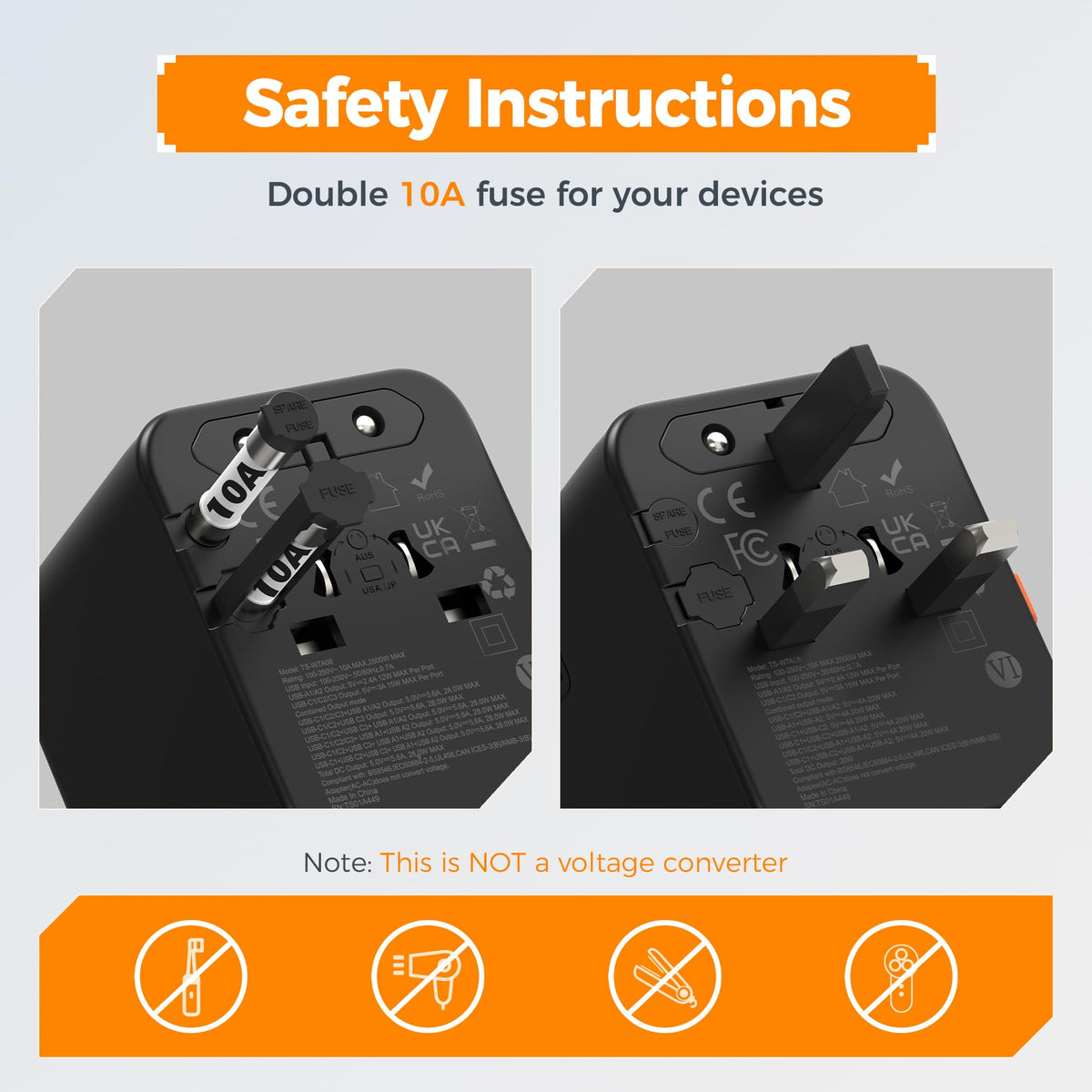 TESSAN Universal Travel Adapter, 28W Worldwide Plug with 2 USBA and 3 USBC